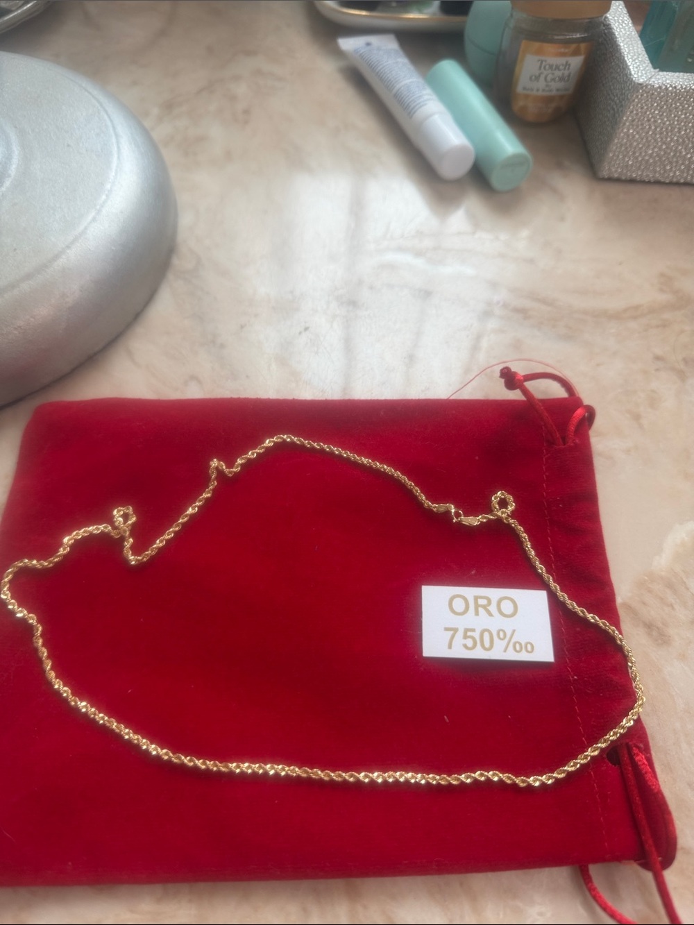 18 kt Italian yellow gold Elegant Gold Rope Chain Necklace - Red / ORO 750‰